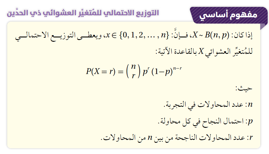 التوزيع الاحتمالي للمتغير العشوائي ذي الحدين